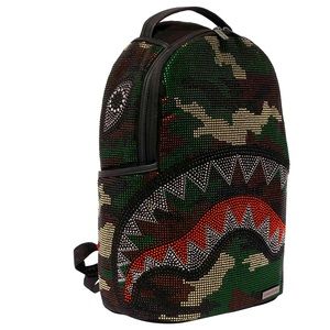 SPRAYGROUND Trinity Camo Crystal Backpack Green Shark Books Bag DLXV